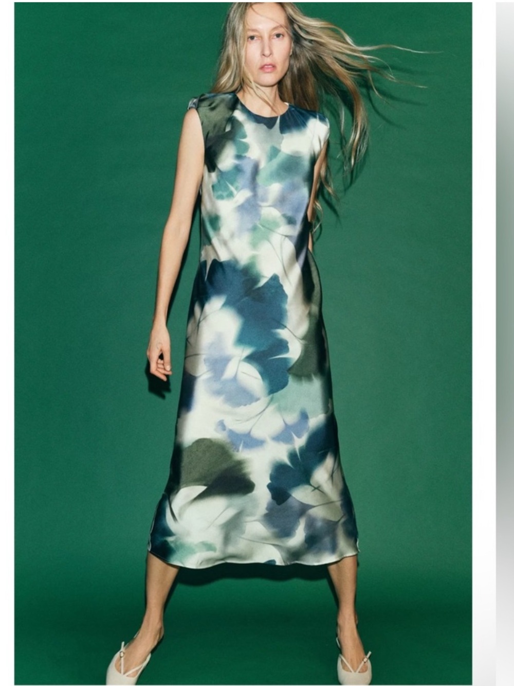 NWT Zara Printed Satin Effect Midi Dress Size XS